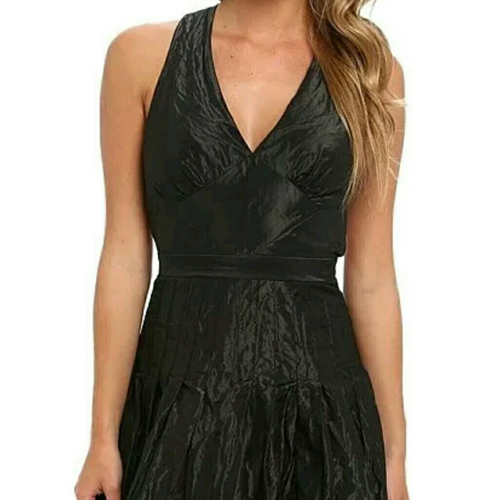 NWT Metallic black polyester empire cocktail dress - Picture 2 of 5